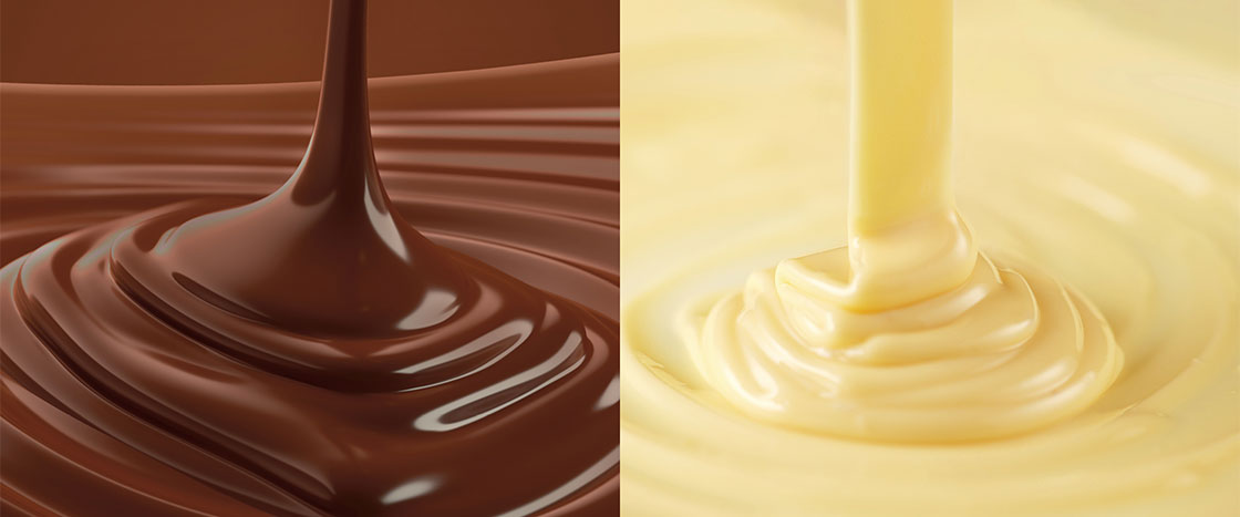 side by side image of chocolate and vanilla pudding