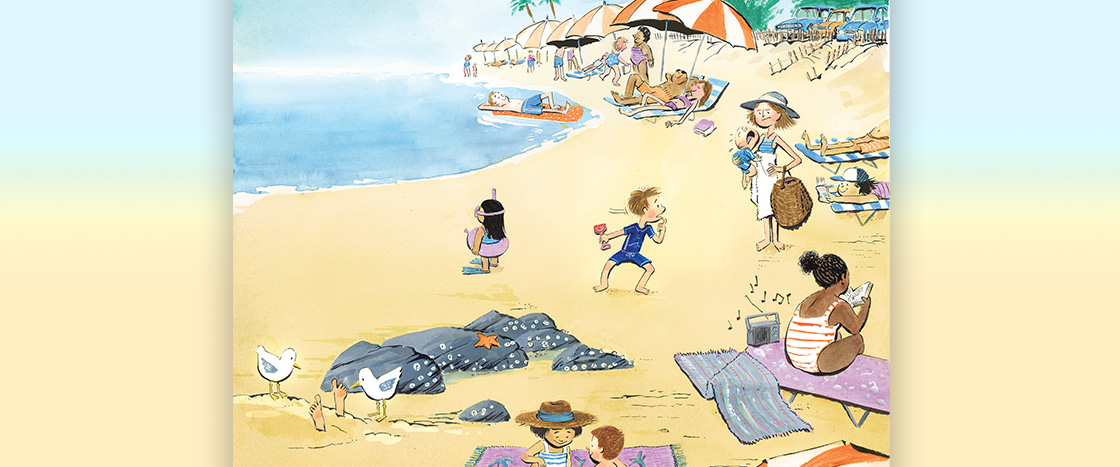 Illustration of a family hanging out at the beach