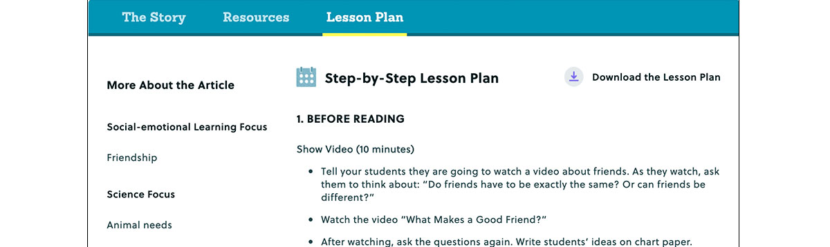 lesson plan page screenshot