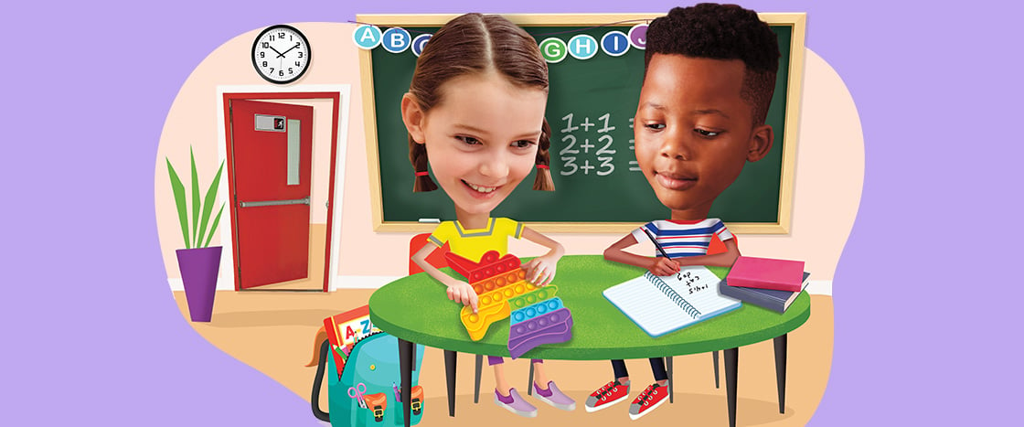 Illustration of two students in a classroom